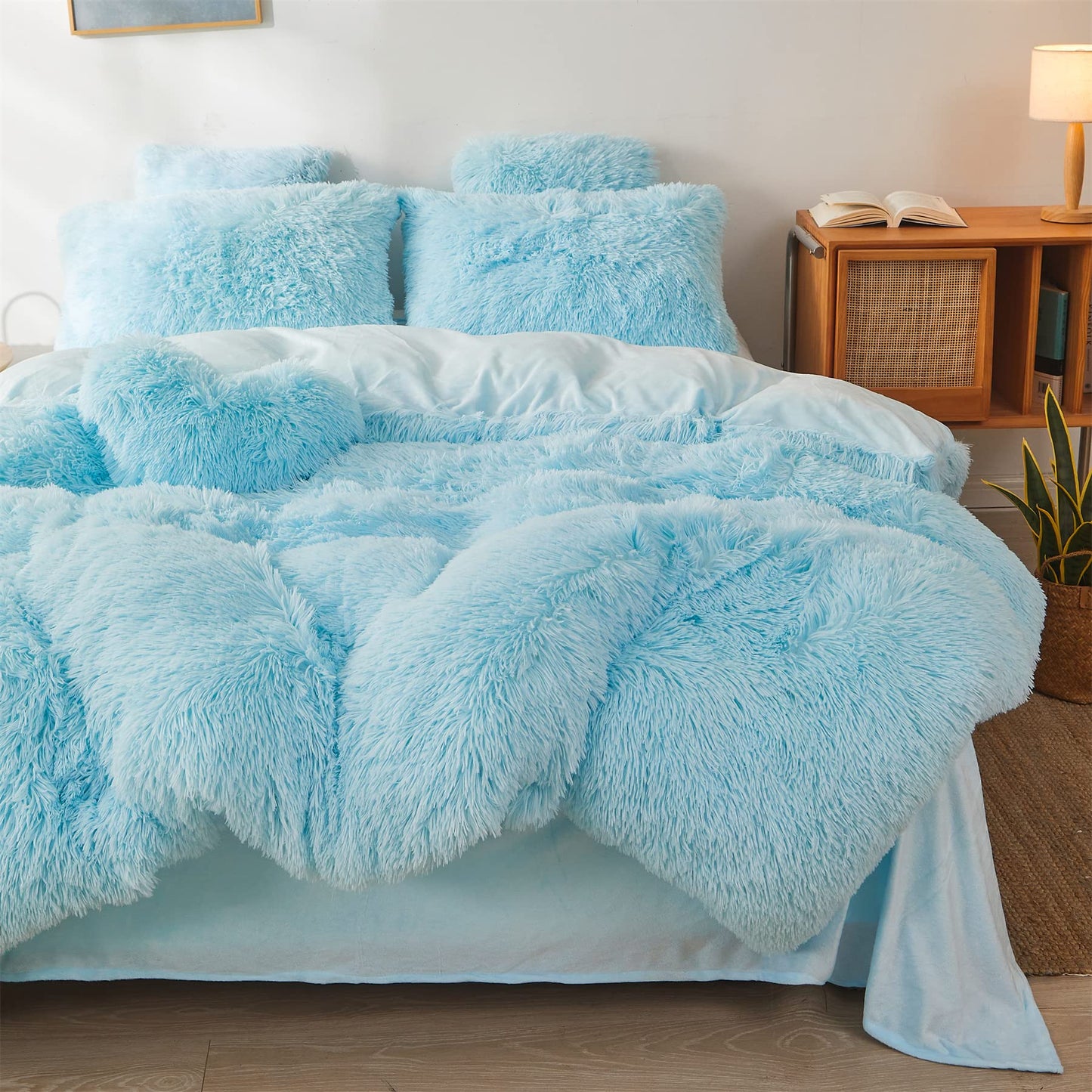 FOPPA Faux Fur Pillow Cases Blue 26"x20", Furry Shaggy Plush Fuzzy Fluffy Decorative Pillow Covers Set of 2, Standard Velvet Cushion Cover with Zipper for Bedroom Interior