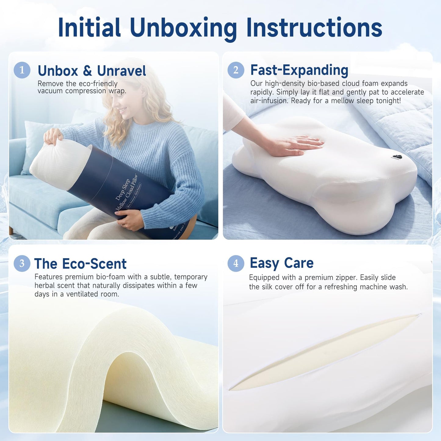 Mellow Cloud Pillow (2026 Upgraded) – Ergonomic Cervical Support Pillow, Dual-Sided Firmness for Neck Alignment, Breathable Memory Foam with Washable Cover for Side/Back Sleepers, Queen Size