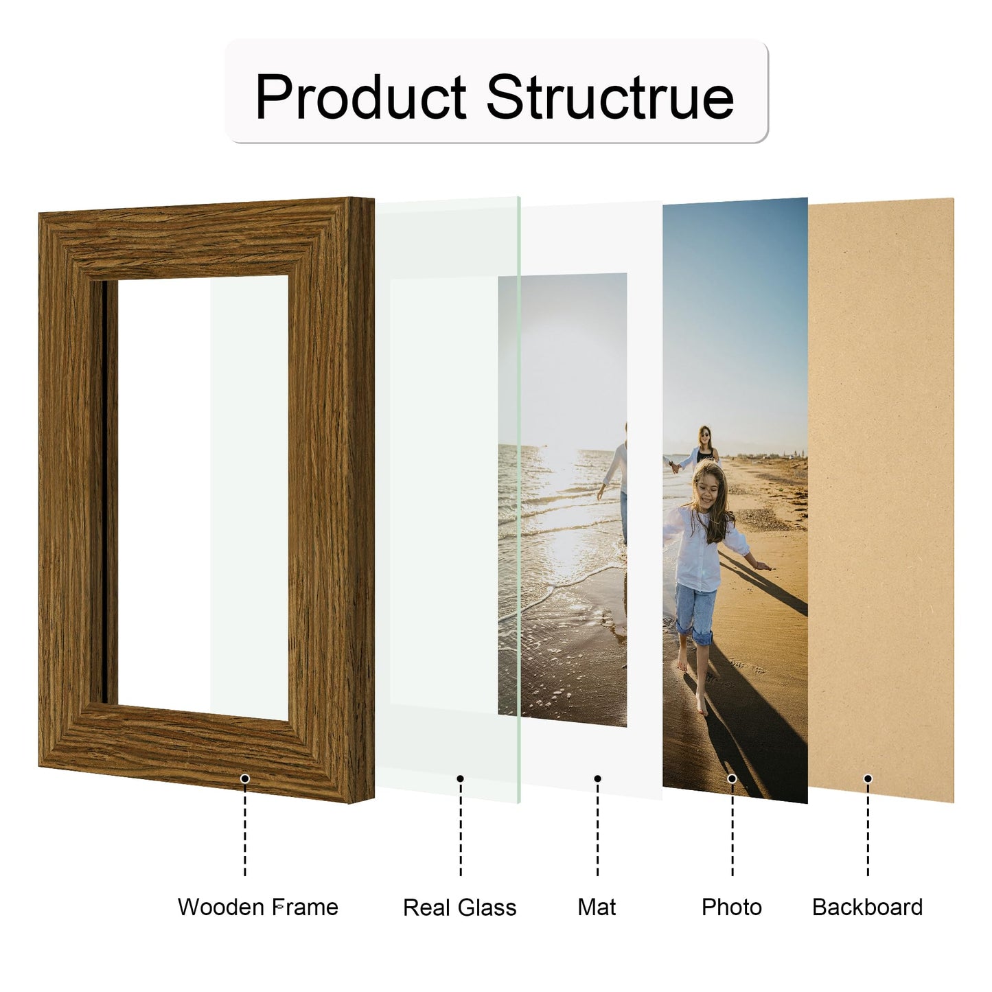 THKRLOF 4x6 Picture Frame Set of 4, Wooden Real Glass Photo Frames with 3.5x5 Mat for Wall and Tabletop Display,Brown