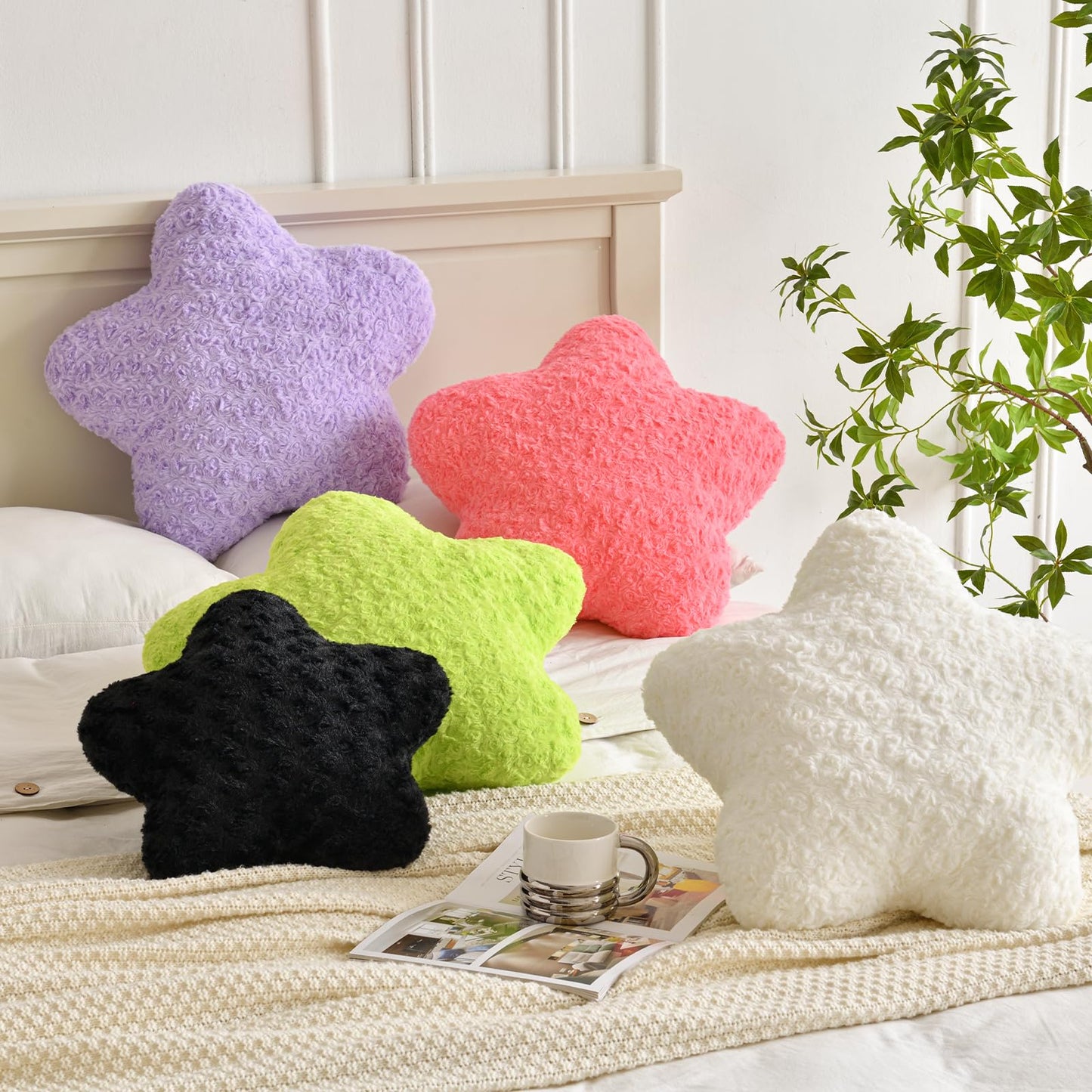 ZCNYCLAM Star Pillow, 19.7" Star Shaped Plush Pillow for Couch Bed Sofa, Cute Decorative Throw Pillows with Soft Faux Fur Room Decor for Bedroom Living Room (White)