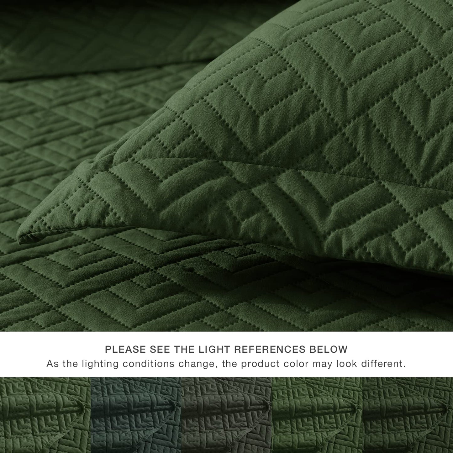 EXQ Home Quilt Set Full Quilts Queen Size Olive Green 3 Piece,Lightweight Soft Coverlet Modern Style Squares Pattern Bedspread Set(1 Quilt,2 Pillow Shams)