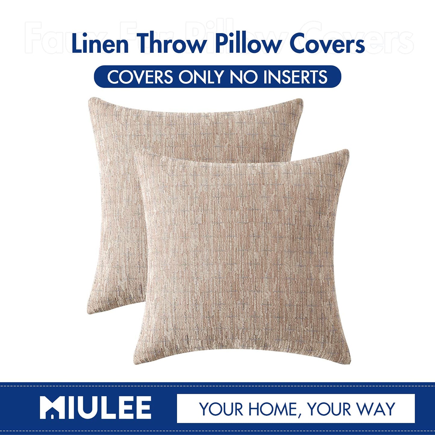 MIULEE Pack of 2 Decorative Burlap Linen Spring Throw Pillow Covers Modern Farmhouse Pillowcase Rustic Woven Textured Cushion Cover for Sofa Couch Bed 20x20 Inch Tan