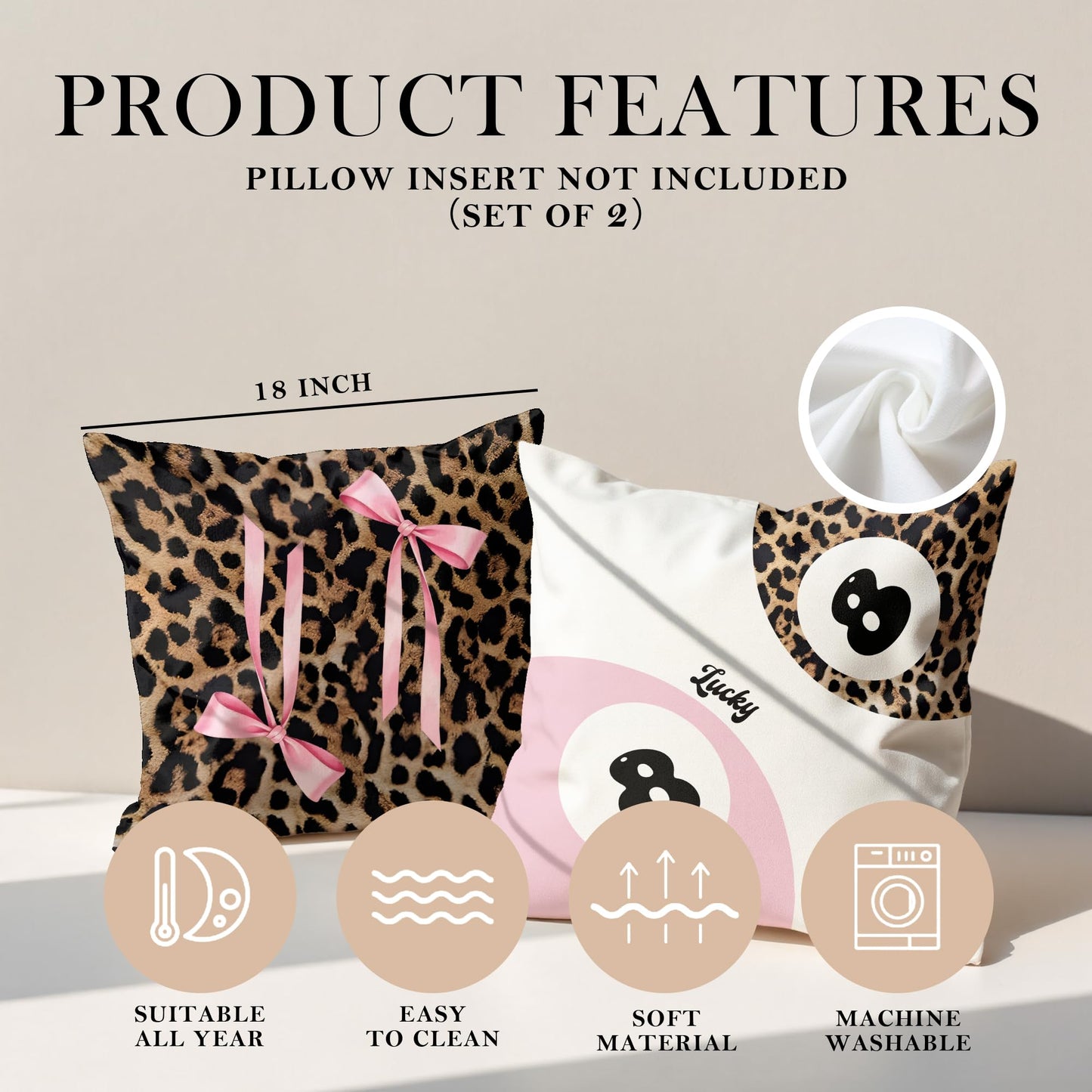 GTYNU Trendy Funky Cheetah Pink Y2K Luck 8 Ball Pillow Covers 18x18 Set of 2,Pink Leopard Star Decorative Pillowcases,Cheetah Throw Pillow Covers for Cheetah Leopard Lover Gifts for Women
