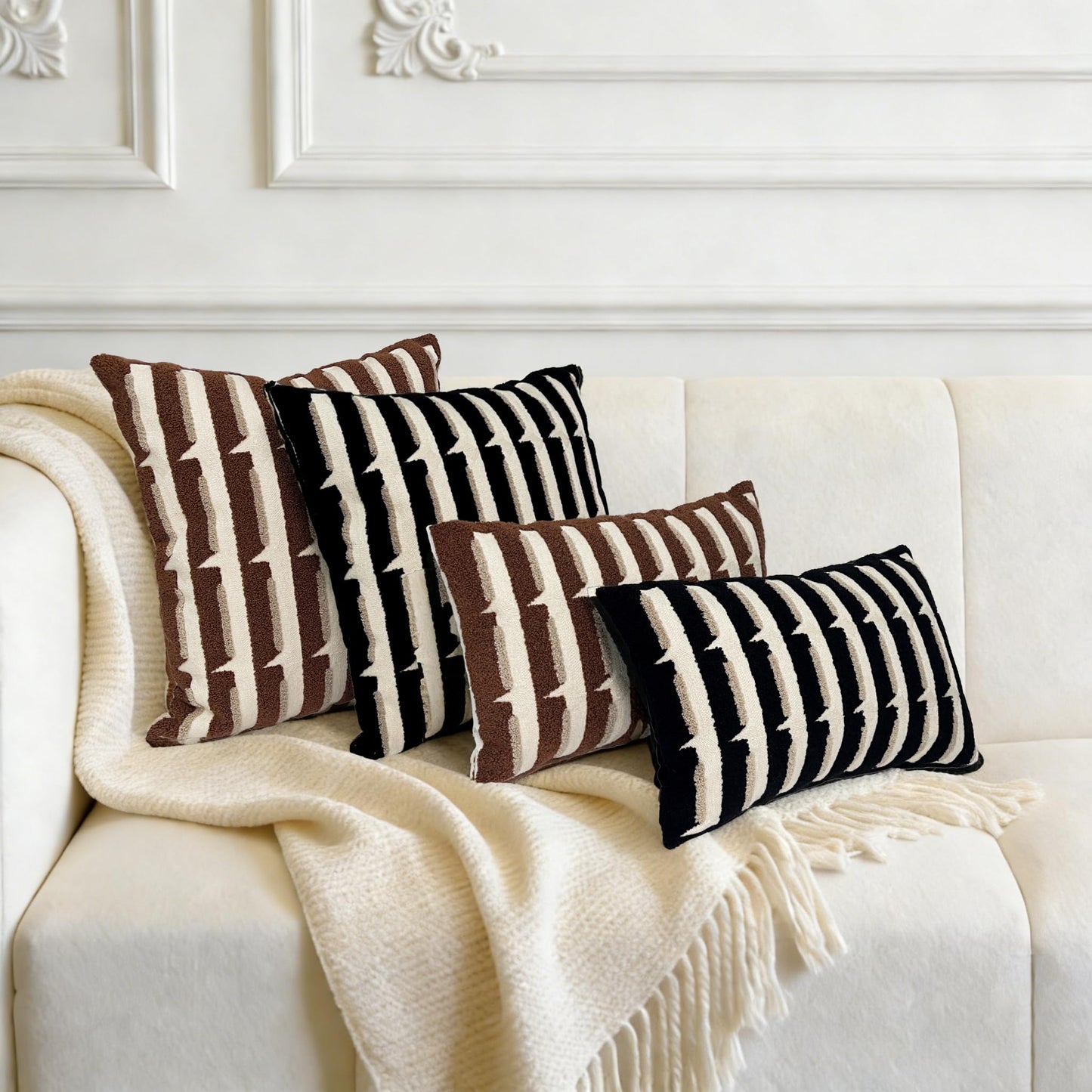 Mussepera 20"x20" Black Cream Stripe Tufted Pillow Covers Luxury Geometric Accent Pillows Soft Woven Decorative Pillow Cases for Couch, Sofa, Bedroom Décor (Black, 20"×12")