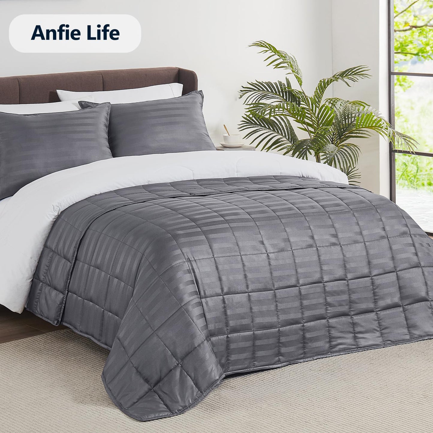 anfie Weighted Blanket King Size for Adults (80"x87" 20lbs Stripe Grey),Cooling Heavy Blanket for Sleeping Perfect for 190-210 lbs, Breathable Blanket for Adults & Couple All Season, Machine Washable