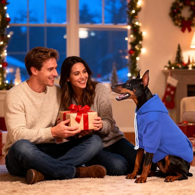 BAOBICUTE Dog Basic Hoodie Soft Dog Clothes Cold Weather Sweaters for Medium Large Dogs Cozy Fabric Warm Sweatshirt with Leash Hole (Blue, S (Back: 12.6",Chest:18.11", Neck: 13.78"))