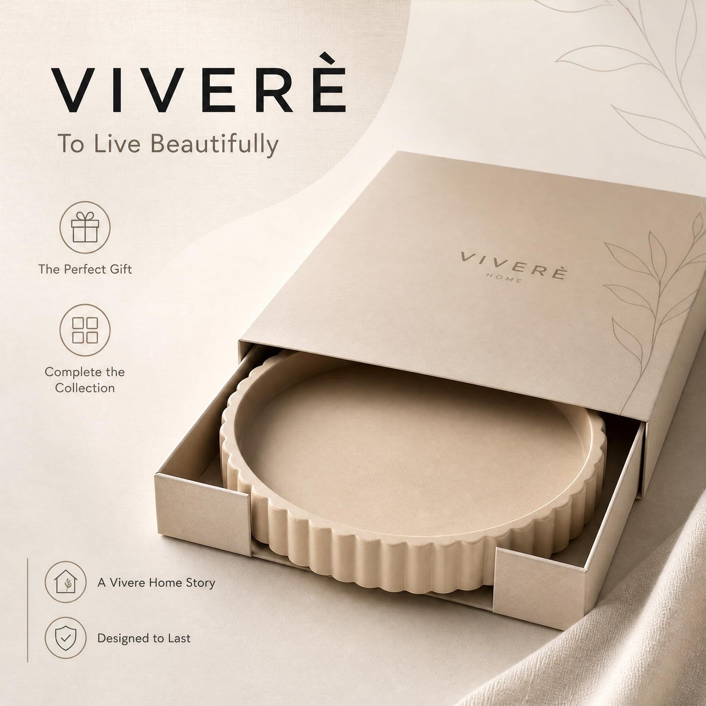 Vivere Home 11-Inch Concrete Round Tray Home Decor for Coffee Table Decor - Round Coffee Table Tray - Circular Kitchen Island Trays - Decorative Trays- Beige