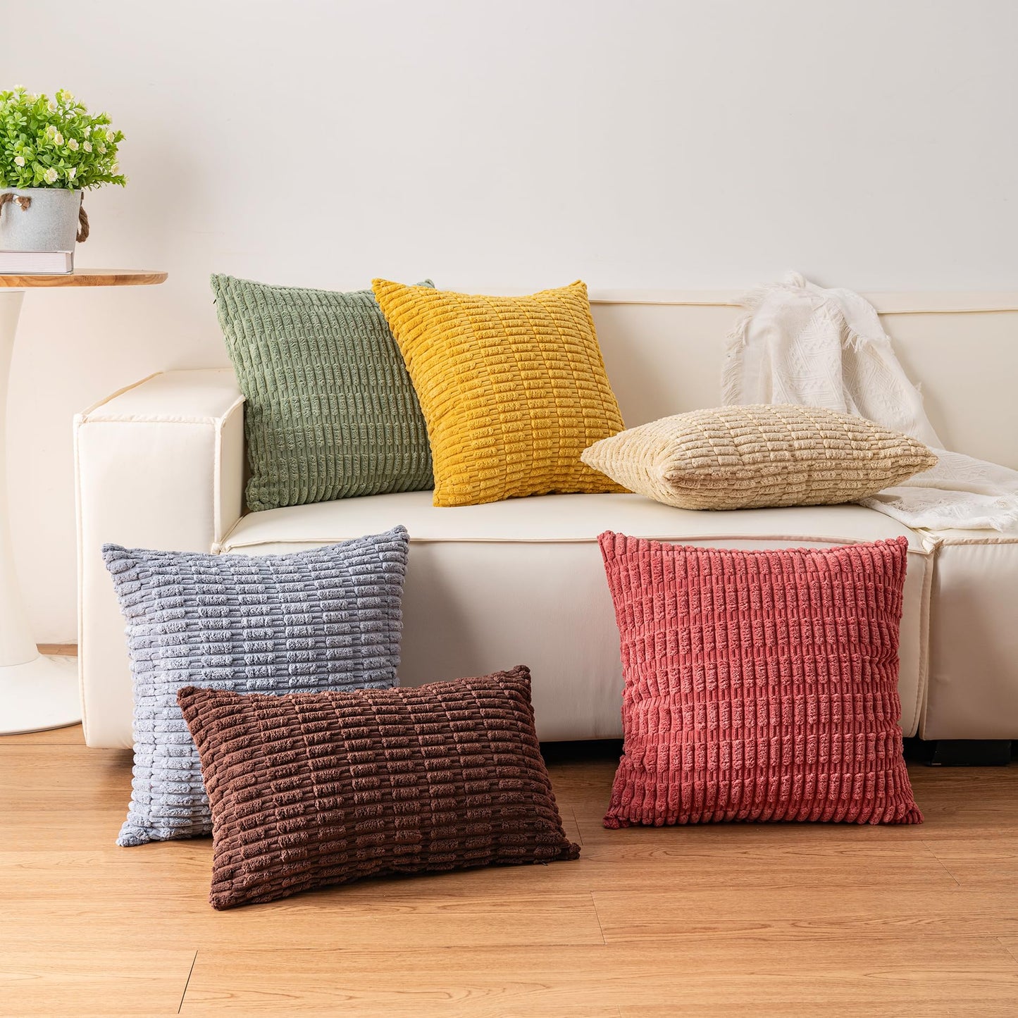 Aegero Pack of 2 Corduroy Decorative Throw Pillow Covers 22x22 Inch Soft Striped Pillow Covers Modern Farmhouse Home Decor for Sofa Living Room Couch Bed(Wine Red)