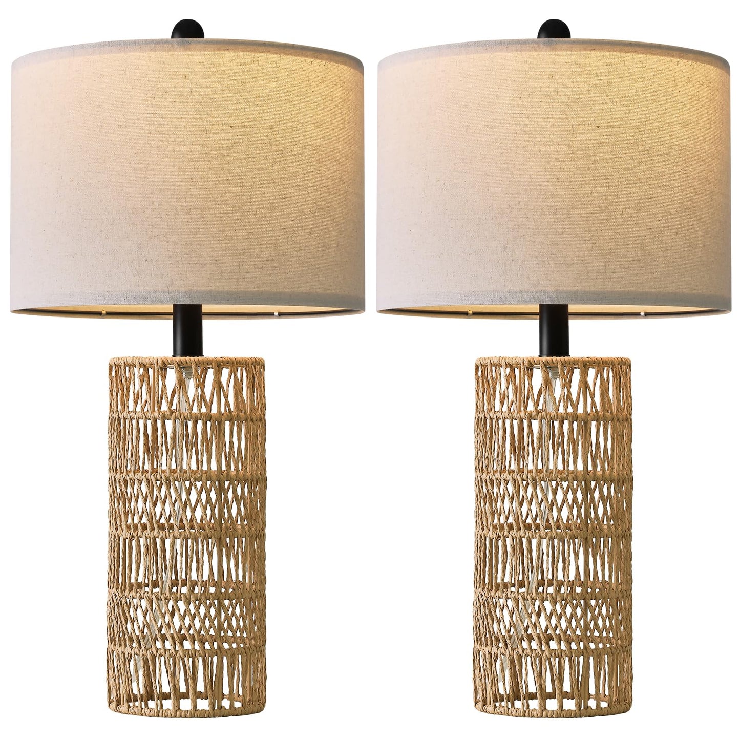 OYEARS 22.5" Boho Table Lamps Set of 2 for Living Room, Bedside Lamp for Nightstands, Rattan Lamp for Bedroom, Farmhouse Table Lamp for Room Decor, End Table, Retro, Brown(Not Include Bulbs)