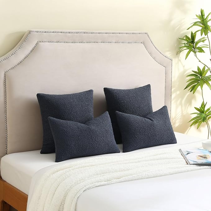 FUTEI Pack of 2 Navy Blue Decorative Throw Pillow Covers 22x22 Inch Soft Cozy Solid Boucle Textured Cushion Case,Modern Home Decor for Couch Bed Living Room