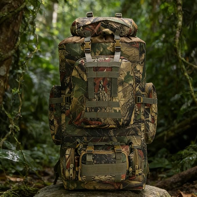 HongXingHai 100L Camping Hiking Backpack,Molle military Tactical rucksack backpack,Waterproof Lightweight Hiking Backpack (Maple Leaf)