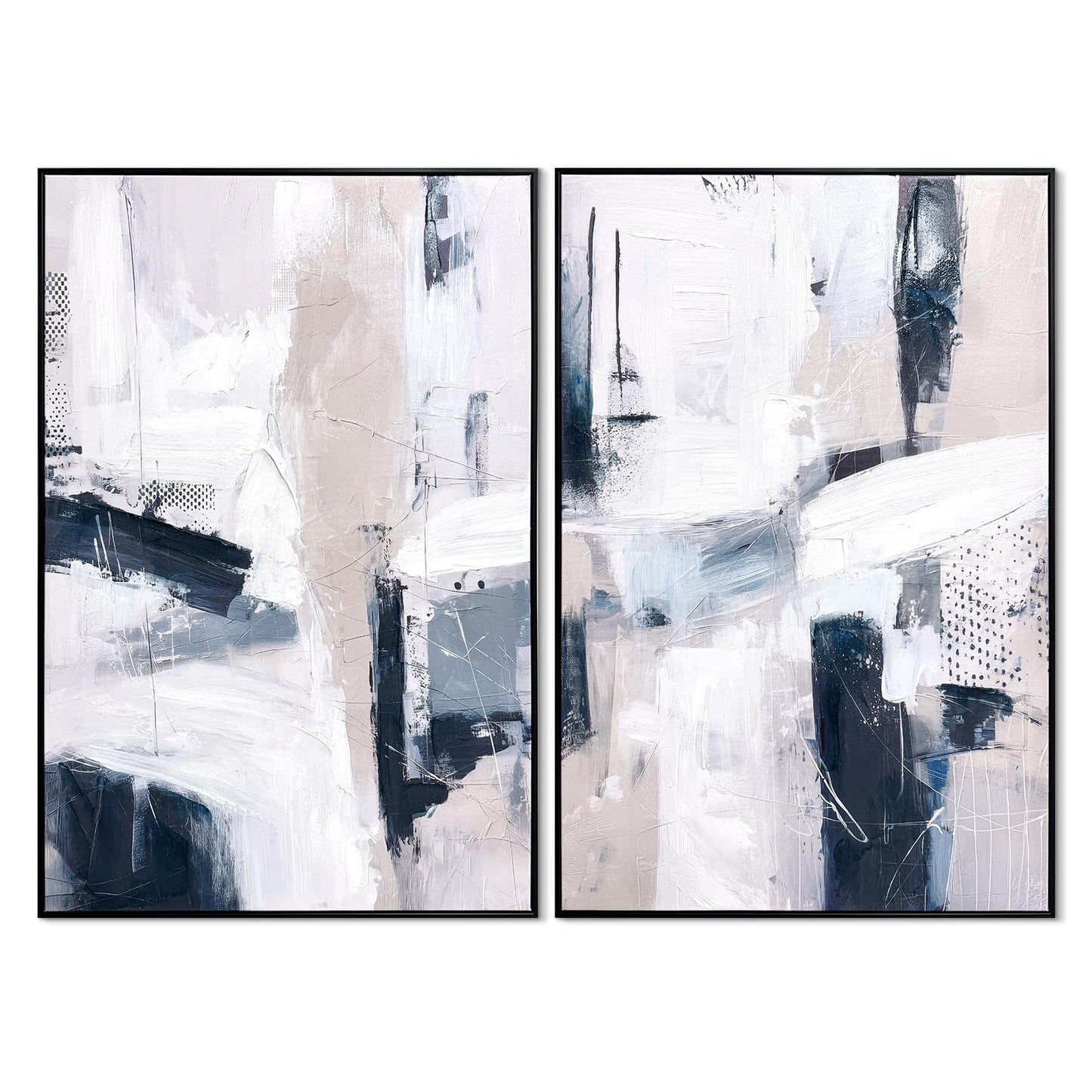 SAFERRYHOME Large Abstract Textured Framed Canvas Wall Art, Minimalist Wall Decor Neutral Painting, Modern Blue White Artwork Print for Home, Office, Living Room, 24"x36"x2