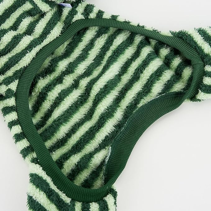 XPUDAC Stripe Dog Sweater Fleece Dog Pajamas Winter Pet Clothes for Small Medium Dogs Girl Boy Doggy Apparel for Cold Weather, Stripe Green, L