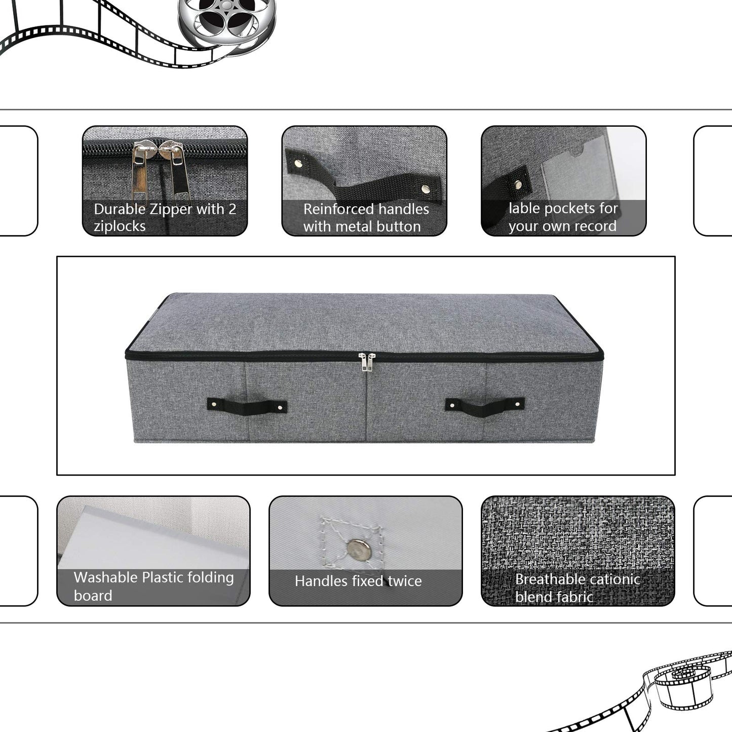 Omygarden Under Bed Storage Bins with Lids, Closet Organizers, Foldable Under-bed Storage Baskets for Sheets, Clothes, Quilts, Sweaters, Wrapping Paper, 35x16.5x7inch, Black Gray, 2PCS