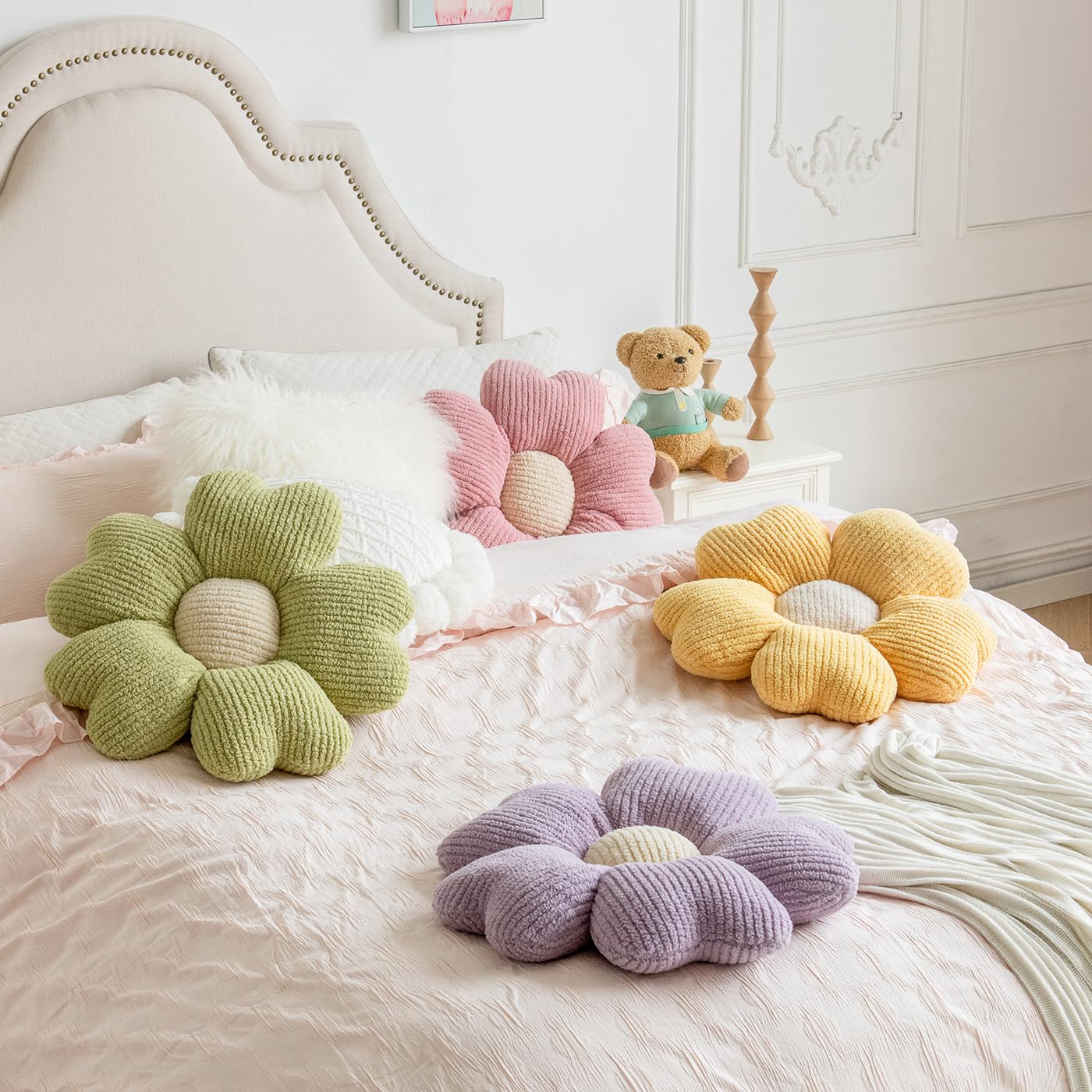 Sioloc Yellow Flower Pillow, Decorative Throw Pillow for Bed, Cute Daisy Flower Shaped Floor Cushion for Pet, Couch & Room Decor (15.7 Inch)