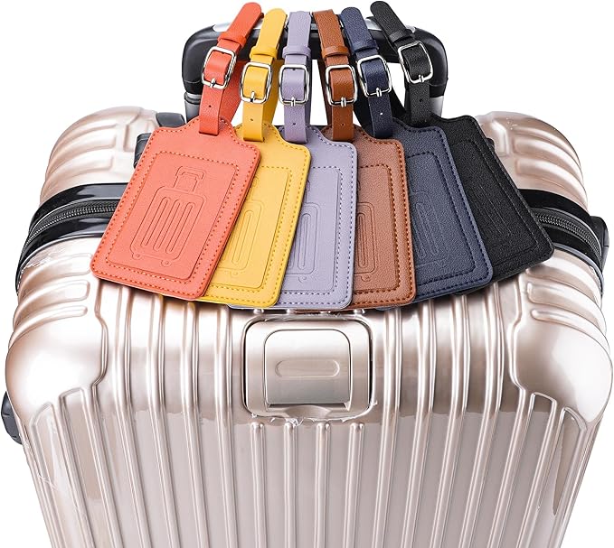Teskyer Luggage Tags for Suitcases, TSA Approved with Privacy Protection Cover, Premium Faux Leather Bag Tags for Travel - 2 Pack, Blue