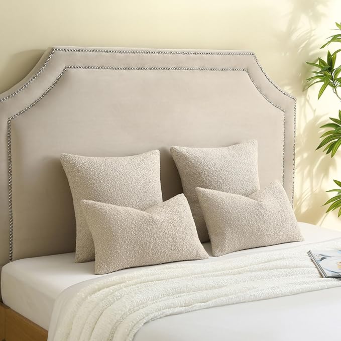 FUTEI Pack of 2 Beige Decorative Throw Pillow Covers 22x22 Inch Soft Cozy Solid Boucle Textured Cushion Case,Modern Home Decor for Couch Bed Living Room