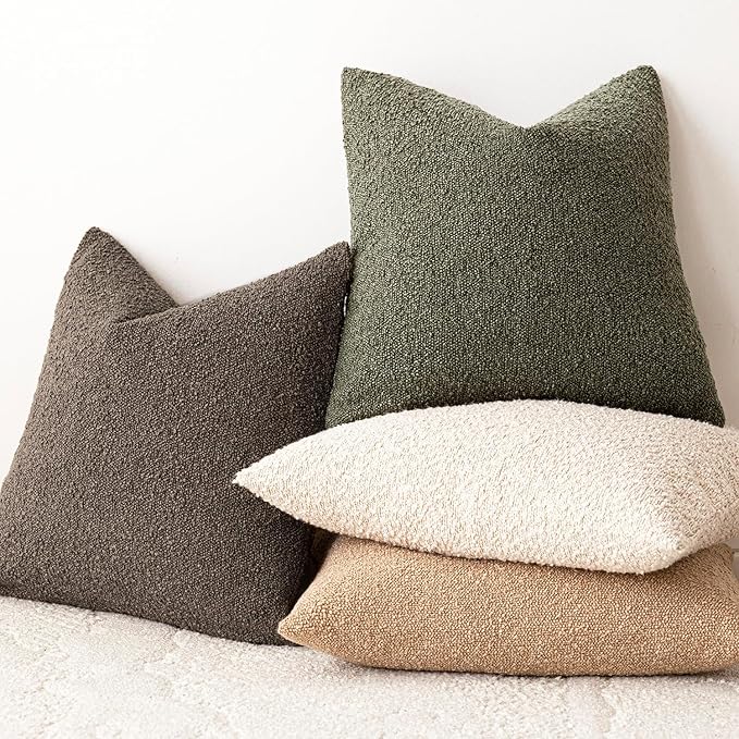 Foindtower Decorative Textured Boucle Throw Pillow Covers Accent Solid Pillow Cases Neutral Soft Cozy Couch Cushion Case for Chair Sofa Bedroom Living Room Home Decor 20x20 Inch,1PC,Moss Green