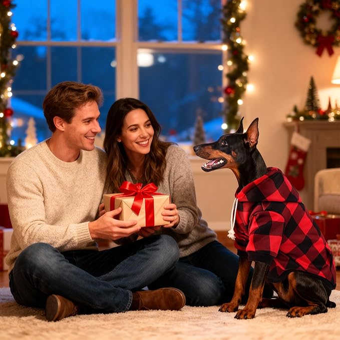 BAOBICUTE Dog Basic Hoodie Soft Dog Clothes Cold Weather Sweaters for Medium Large Dogs Cozy Fabric Warm Sweatshirt with Leash Hole (Red Plaid, S (Back: 12.6",Chest:18.11", Neck: 13.78"))