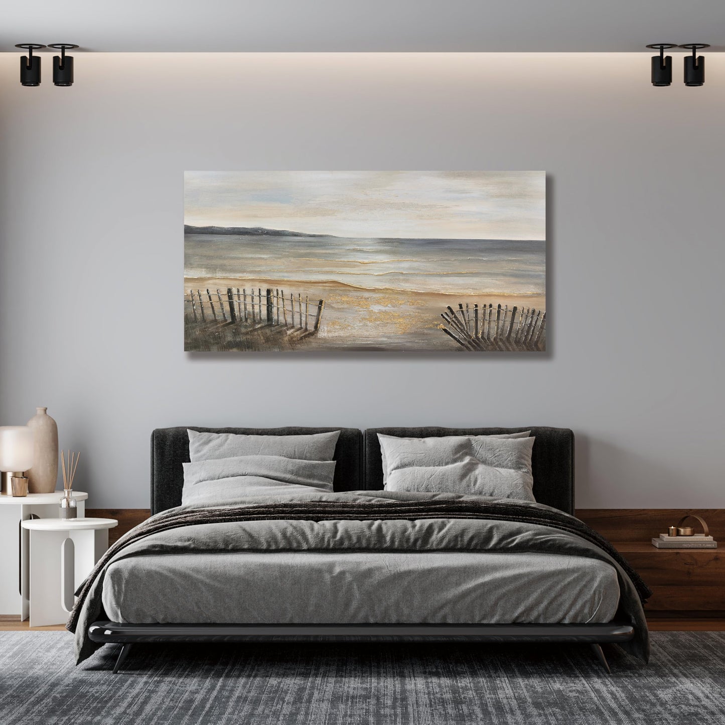Yuaxker Ocean Large Wall Decor Grey and Gold Wall Art Modern Trendy Art Canvas Paintings Artwork for Living Room, Bedroom, Dining Room Office Decor 30x60 inch