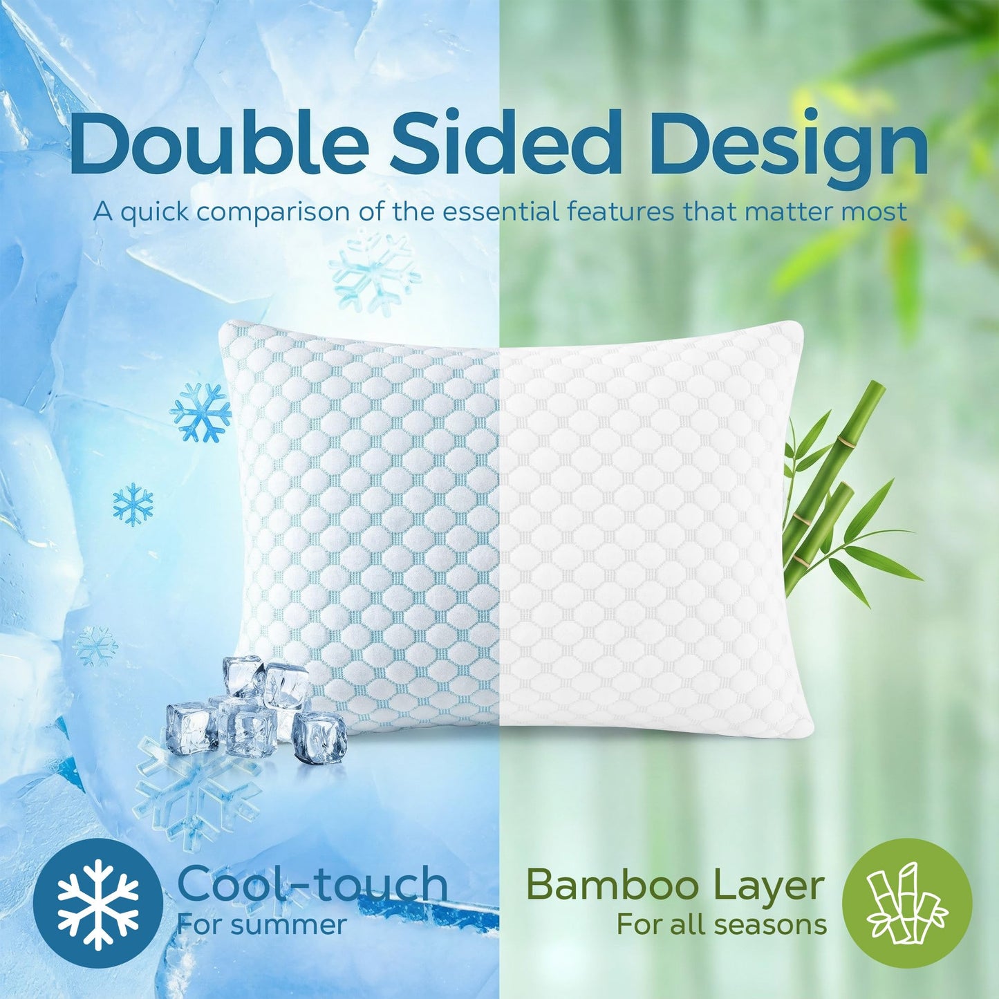 Cooling Memory Foam Queen Size Pillows 2 Pack: Adjustable firm Hotel Sleeping Pillows with Cool Removable Cover for Hot Sleepers. Perfect Support for Side Back Stomach Sleepers & Pain. Easy Wash