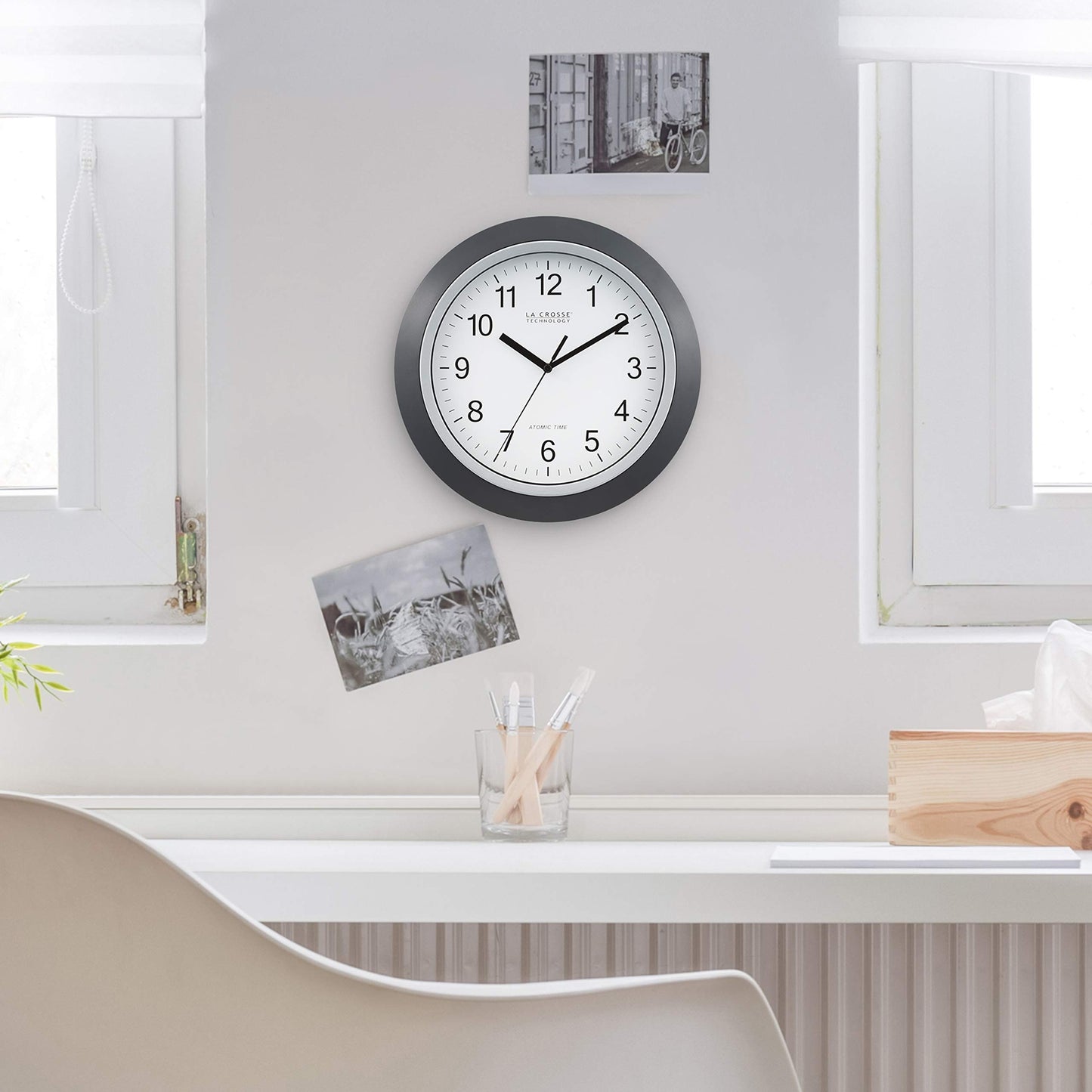 La Crosse Technology WT-3129B 12 Inch Atomic Analog Wall Clock, Pack of 1, Black