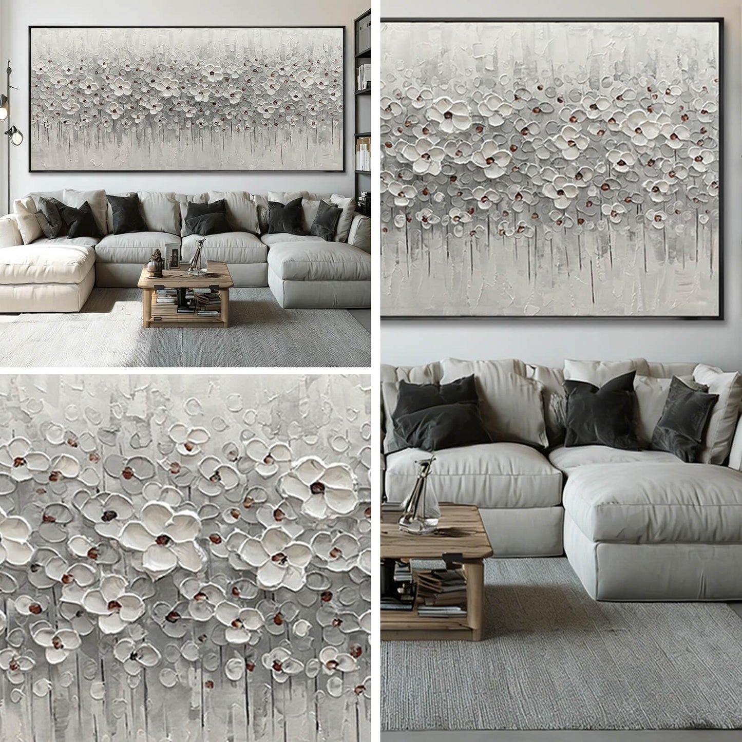 SDYA Oversized White Flower Wall Art, Hand Painted Floral Canvas Paintings With Frame, Extra Large Modern Wall Decor for Living Room Bedroom Office 40"x86"