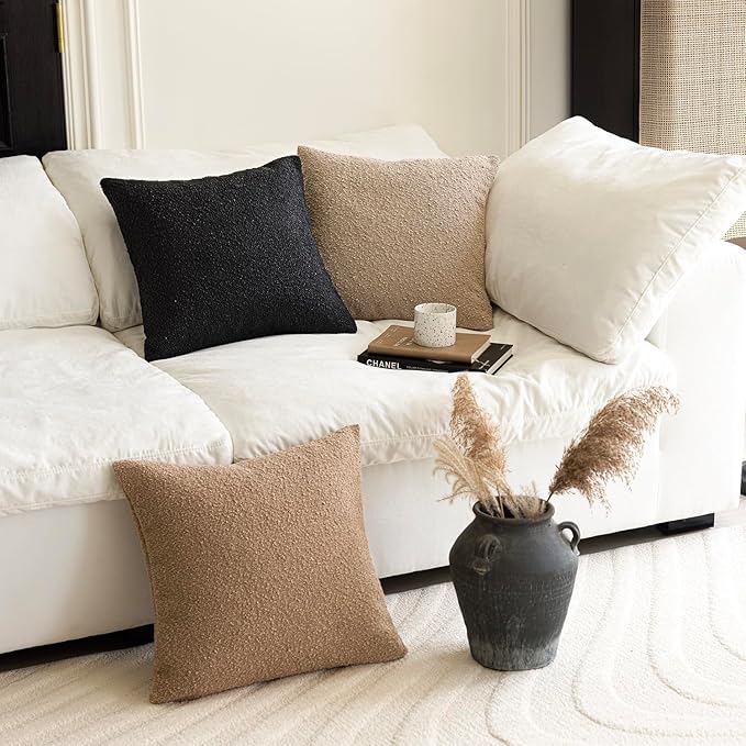 Foindtower Decorative Textured Boucle Throw Pillow Covers Accent Solid Pillow Cases Neutral Soft Cozy Couch Cushion Case for Chair Sofa Bedroom Living Room Home Decor 26 x 26 Inch,Black