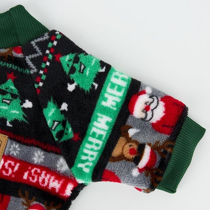 XPUDAC Christmas Dog Pajamas Fleece Dog Sweater Holiday Pet Outfit for Small Medium Dogs Girl Boy Puppy Clothes Onesie, XS