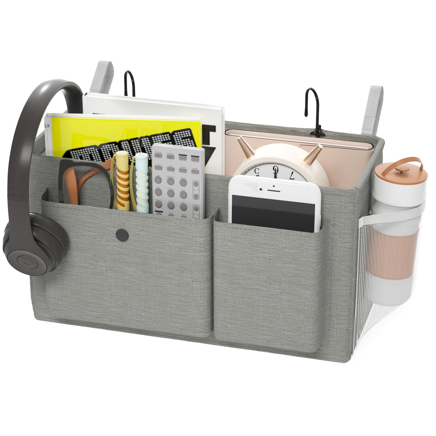 Edudif Bedside Caddy Bedside Organizer with Fixed Straps & Water Bottle Holder, Bunk Bed Caddy ideal for Home, Dorm, Hospital, Crib, Versatile Bedside Storage Solution