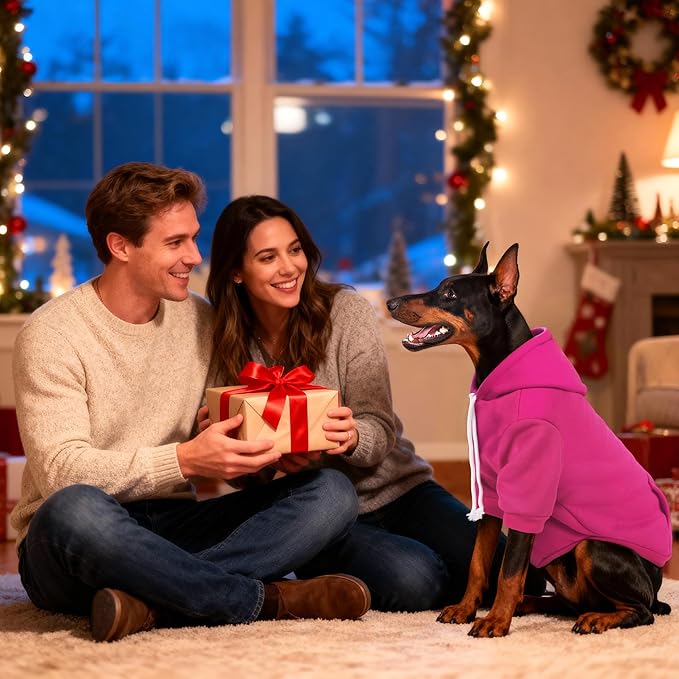 BAOBICUTE Dog Basic Hoodie Soft Dog Clothes Cold Weather Sweaters for Medium Large Dogs Cozy Fabric Warm Sweatshirt with Leash Hole (Rose Pink, XL (Back: 24.8",Chest: 33.86", Neck: 25.2"))