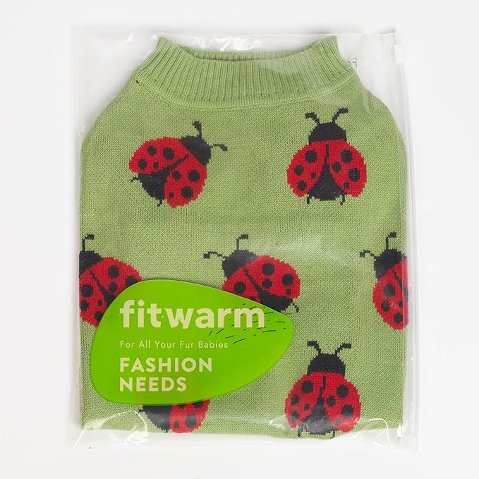 Fitwarm Ladybug Dog Sweater, Warm Dog Winter Clothes for Small Dogs Boy Girl, Pet Outfit, Green, Red, Black, Medium