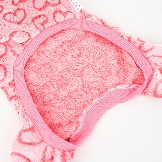 XPUDAC Dog Pajamas Heart Fleece Dog Sweater Winter Puppy Clothes for Small Medium Dogs Girl Pet Holiday Clothes Doggie Outfits for Valentines Day, L