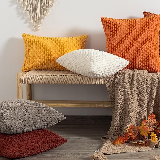Kevin Textile 2 Packs Light Brown Euro Farmhouse Decorative Throw Pillow Covers 26x26 Inch for Living Room Couch Bed Sofa Rustic Boho Home Decor Soft Striped Corduroy Square Cushion Case 66x66 cm