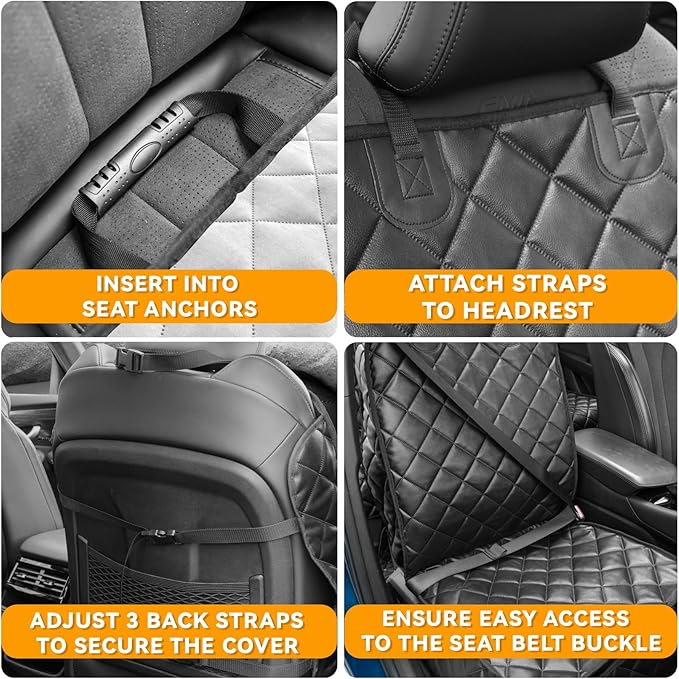 Car Seat Covers for Dogs–Waterproof PU Leather Car Front Seat Cover for Pets & Humans,Scratchproof Captain Seat Protector Fits for Most Cars, Trucks, SUVs,Minivans