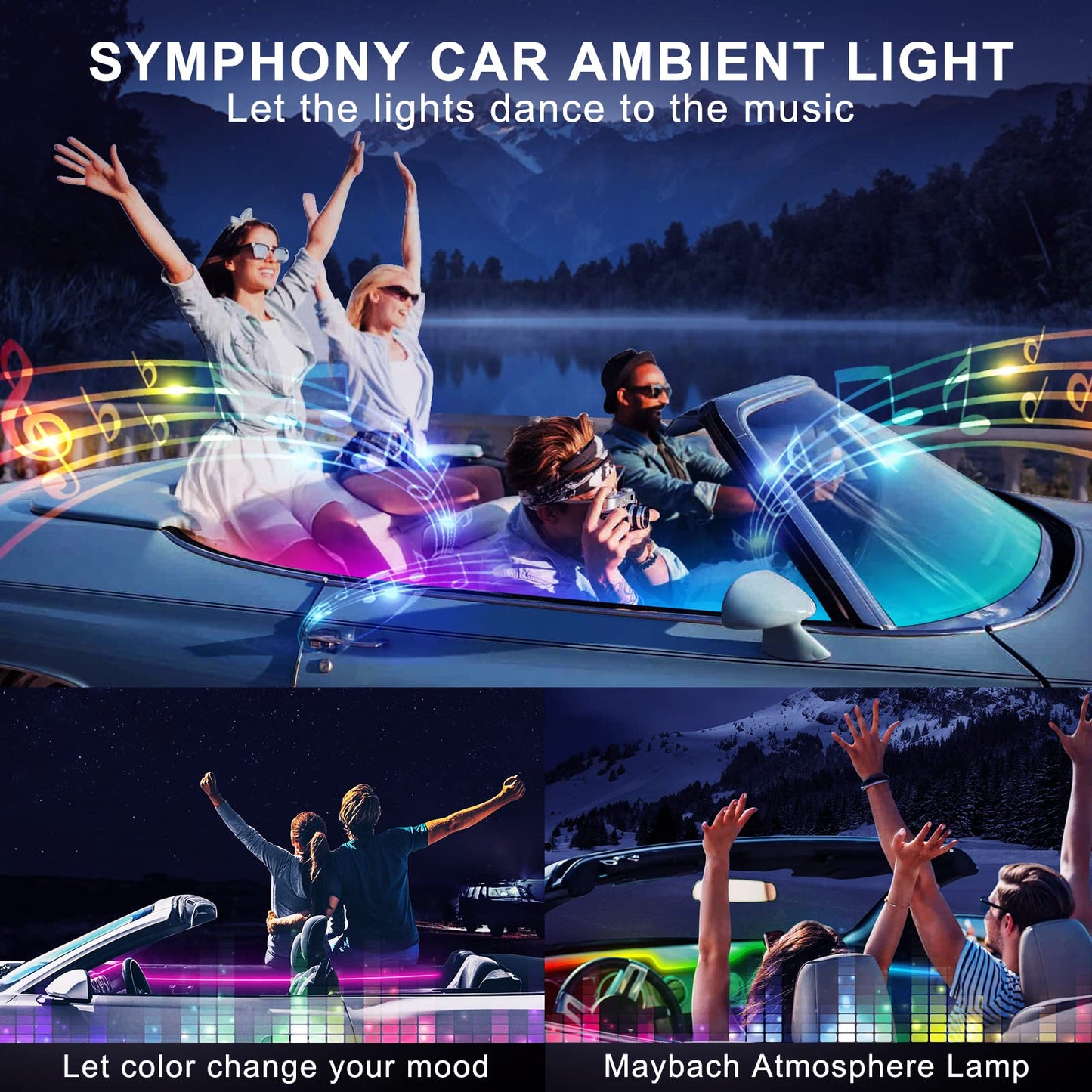 Acrylic Interior Car LED Strip Light with Wireless APP, RGB Dreamcolor 6 in 1 with 175 inches 593 LEDs Fiber Optic Ambient Lighting Kits, 16 Million Colors Sound Active Function Car Neon Lights