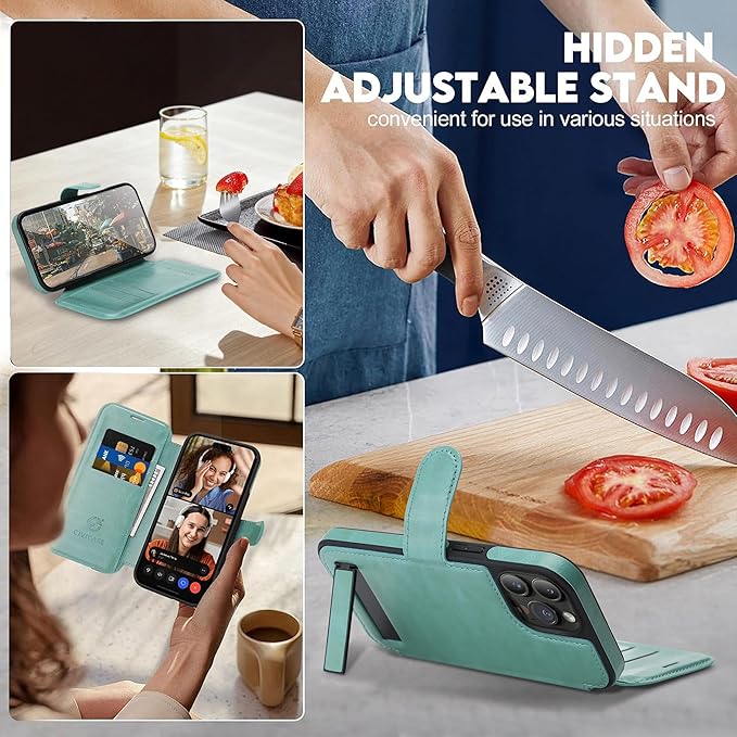 CIVICASE for iPhone 13 Pro Wallet Case with Stand,PU Leather Flip Credit Card Holder Slots (RFID Blocking),Compatible with Magsafe Magnetic Holder Phone Cover Women Men,Green