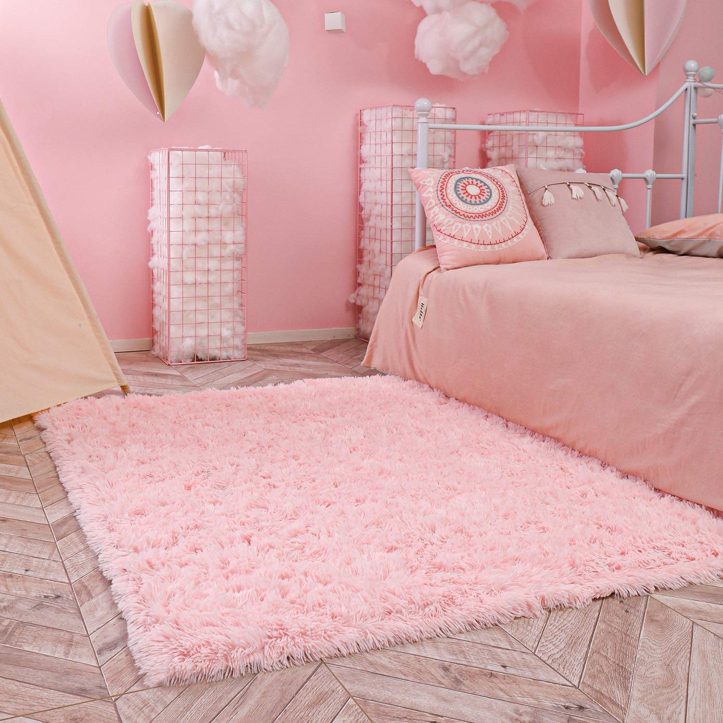 Ophanie Pink Area Rugs for Bedroom Girls, 5x8 Kids Fluffy Fuzzy Furry Shag Carpet, Plush Soft Cute Baby Shaggy Bedside Indoor Floor Rug for Teen Dorm Decor, Nursery with Over 99 pcs Pile fibers