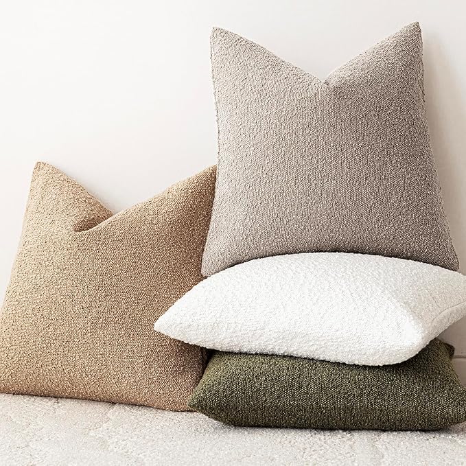Foindtower Decorative Textured Boucle Throw Pillow Covers Accent Solid Lumbar Pillow Cases Neutral Soft Cozy Couch Cushion Case for Chair Sofa Bedroom Living Room Home Decor 12x20 Inch,1PC,Light Taupe