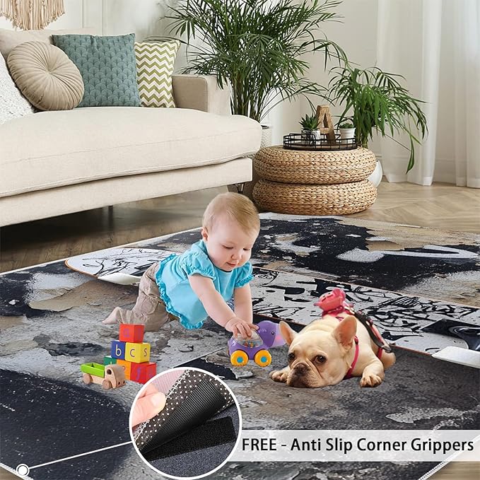 Dragons Rug for Living Room, Fantasy Animals 5x7 Area Rug Magical Creatures Rug for Bedroom Non-Slip Indoor Floor Carpet, Low Pile Resistant Carpet for Dining Room, Office, Home Decor