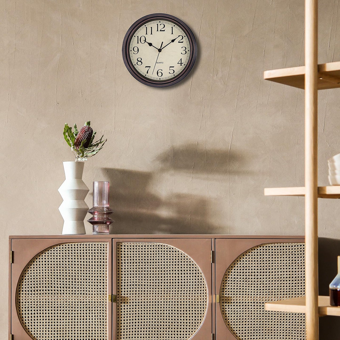 Foxtop Retro Silent Non-Ticking Round Classic Clock Quartz Decorative Battery Operated Wall Clock for Living Room Kitchen Home Office 12 Inch (Bronze)
