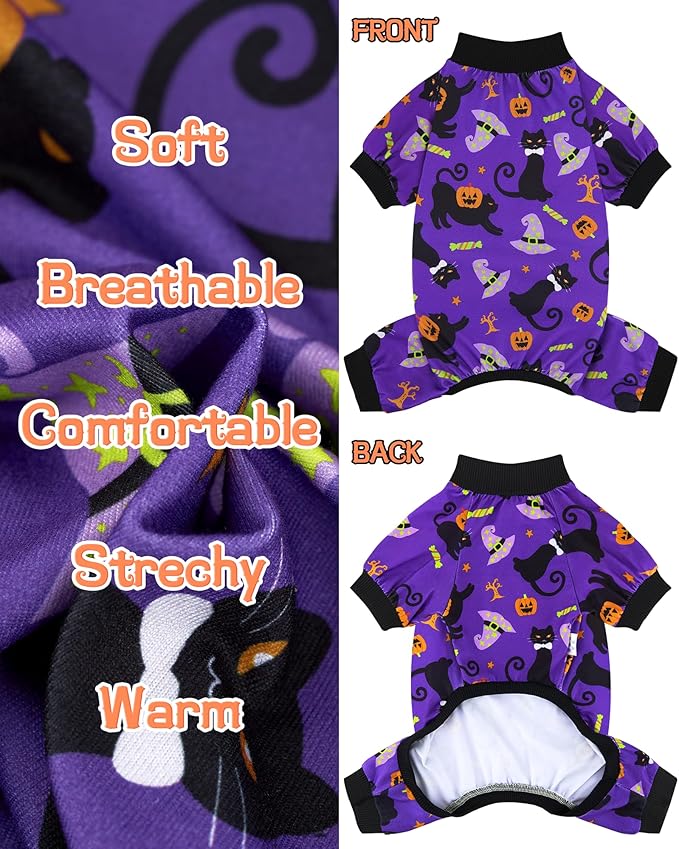 XPUDAC 4 Pack Halloween Dog Pajamas, Funny Ghost Halloween Costumes for Dogs, Soft Strechy Doggy Clothes for Small Medium Dogs Boy Girl, Pet Apparel, S