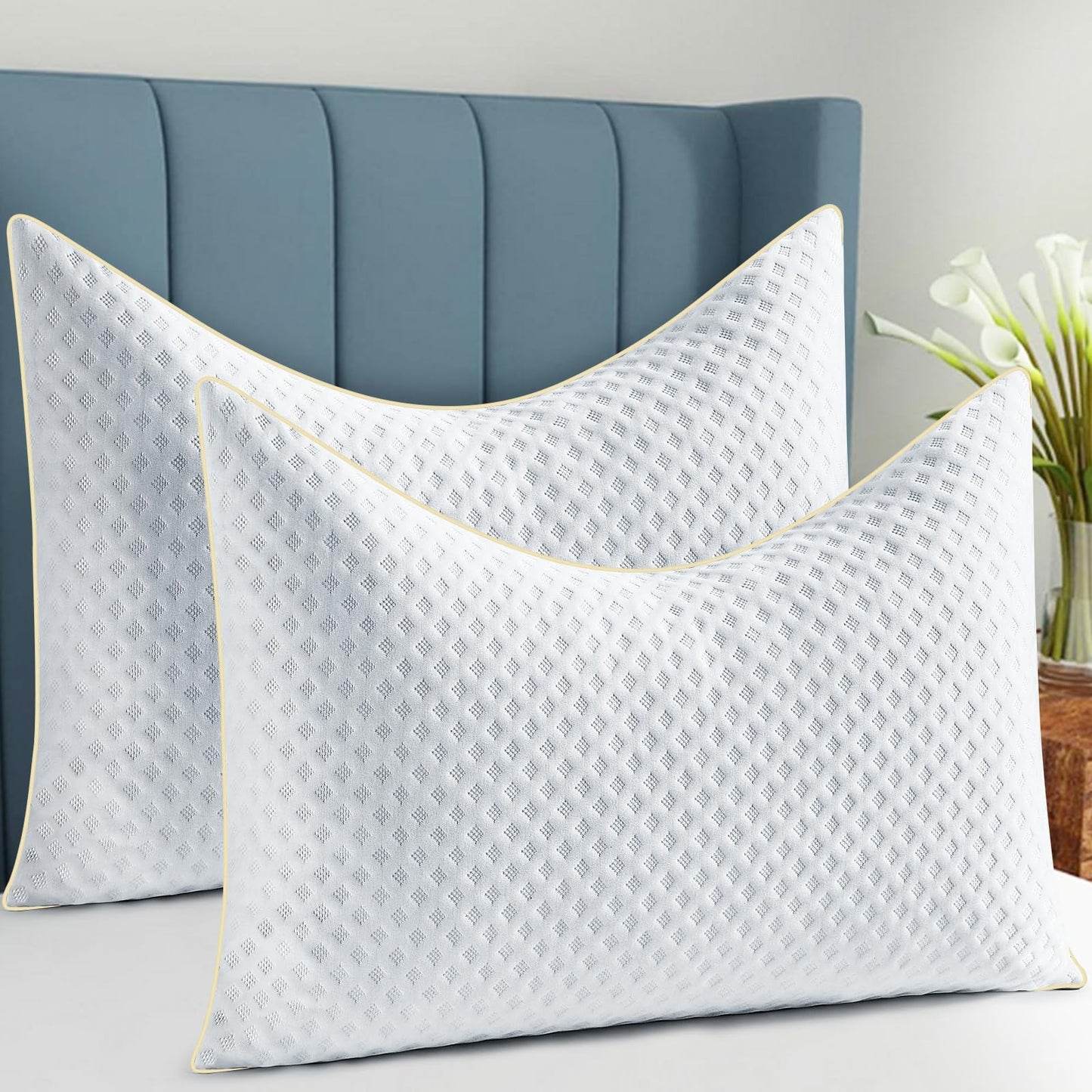 Sofslee Side Sleeper Pillows Queen Size Set of 2 for Neck and Shoulder Pain, Adjustable Memory Foam Bed Pillows 2 Pack for Sleeping, Medium Firm Curved Queen Pillows, Supportive Queen Size Pillow