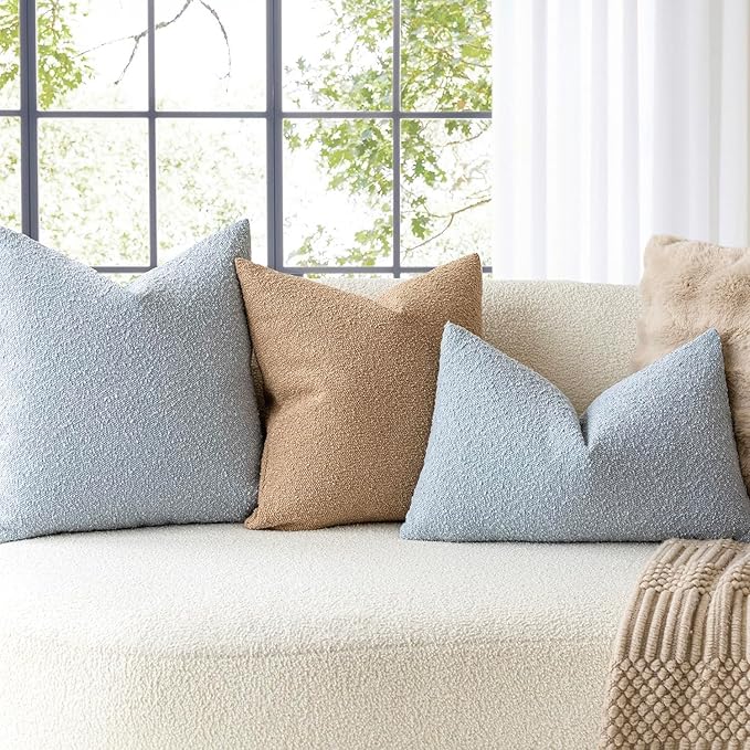 Foindtower Decorative Boucle Throw Pillow Covers Accent Solid Pillow Cases Cozy Soft Textured Couch Cushion Case for Chair Sofa Bedroom Living Room Home Decor 22 x 22 Inch,Taupe Khaki Camel