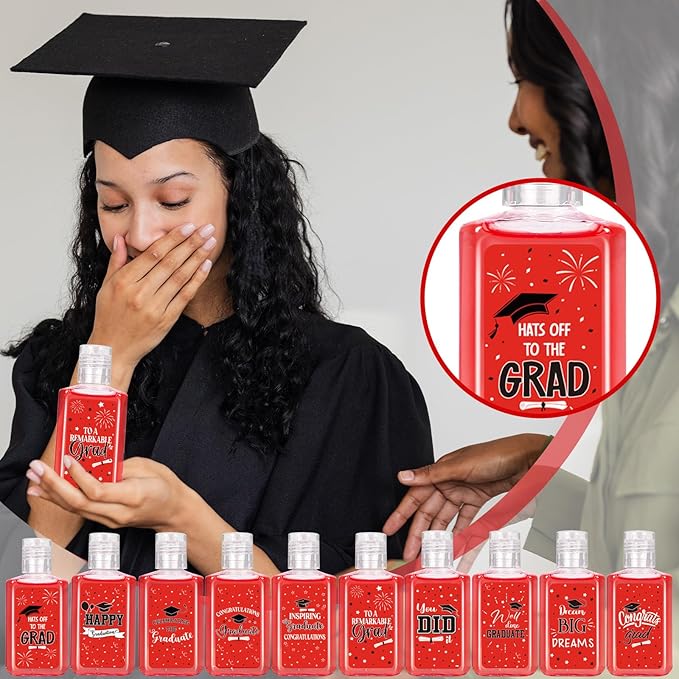 50 Pcs Mini Hand Sanitizer Bulk Bible Verse Hand Sanitizer Religious Inspirational Favors 1fl oz Travel Size Hand Soap Gift for Party Favors (Graduation, Red)