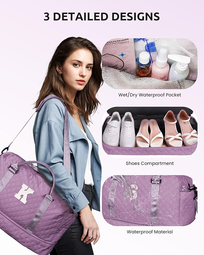 Vogewood Gifts for Girls-Teen Weekender Bags, Personalized Monogram Overnight Bag, Letter Travel Bag with Makeup Bag, Personalized Gift Idea for Women Her (Letter G)