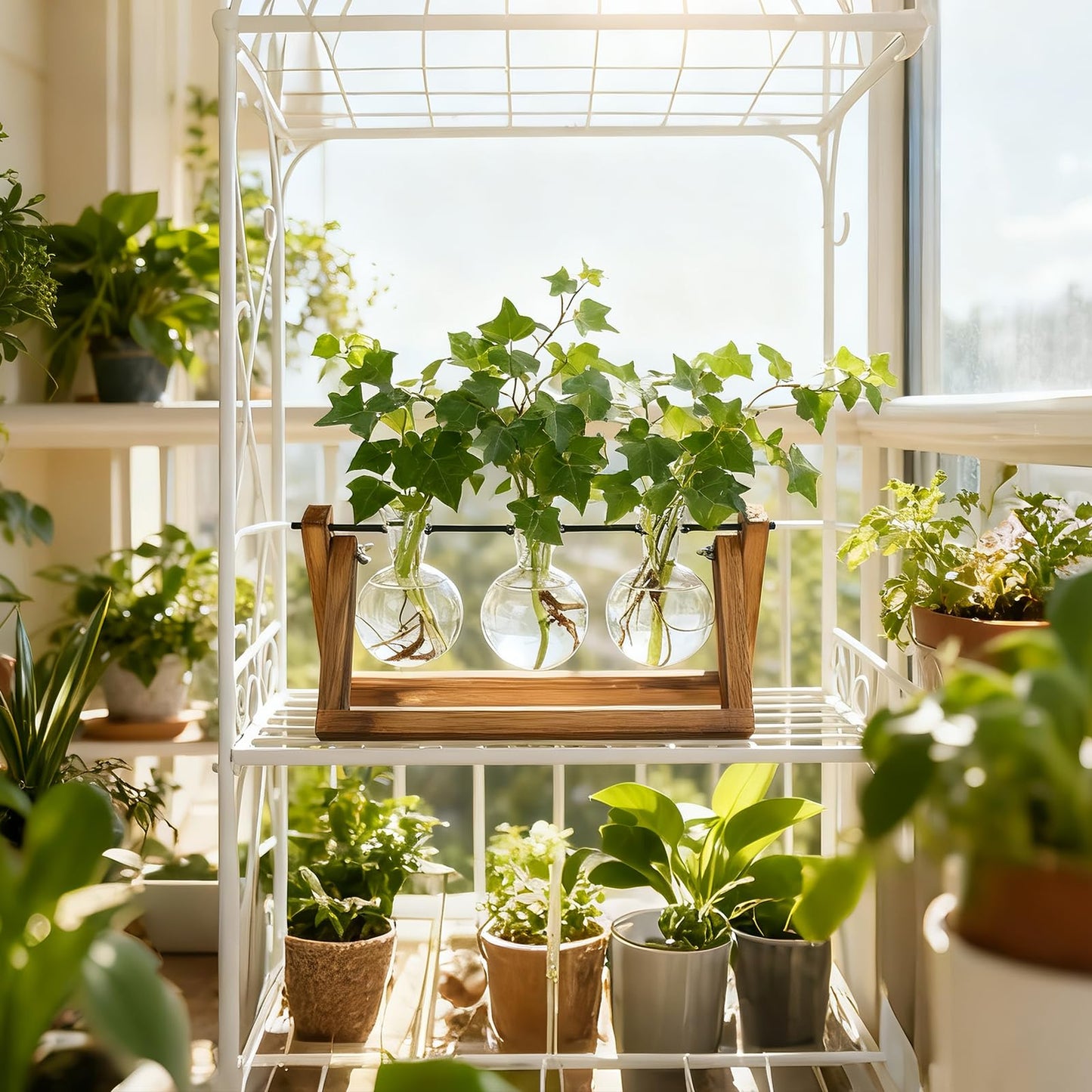 Renmxj Plant Propagation Station, Plant Terrarium with Wooden Stand