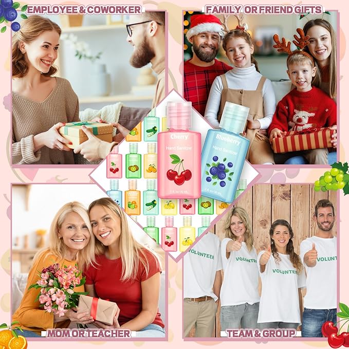 Frienda 24 Pcs Mini Hand Sanitizers Bulk Travel Size Scented Hand Sanitizers 1 oz Fruity Scents for Guest Christmas Stocking Stuffers Nurse Coworker Teacher Office Gifts Homeless Care Package Supplies