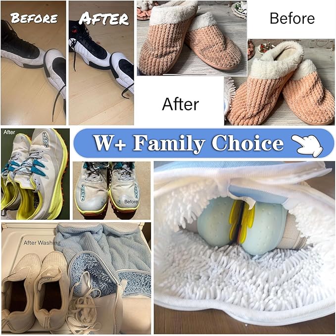 Shoe Washing Machine Bag 2Pcs - Reusable Laundry Bags for Washer & Dryer, 360° Deep Clean & Large Size Plush Fibers for Sneakers, Tennis Shoes, Kids Footwear, Durable Invisible Zipper (Blue)