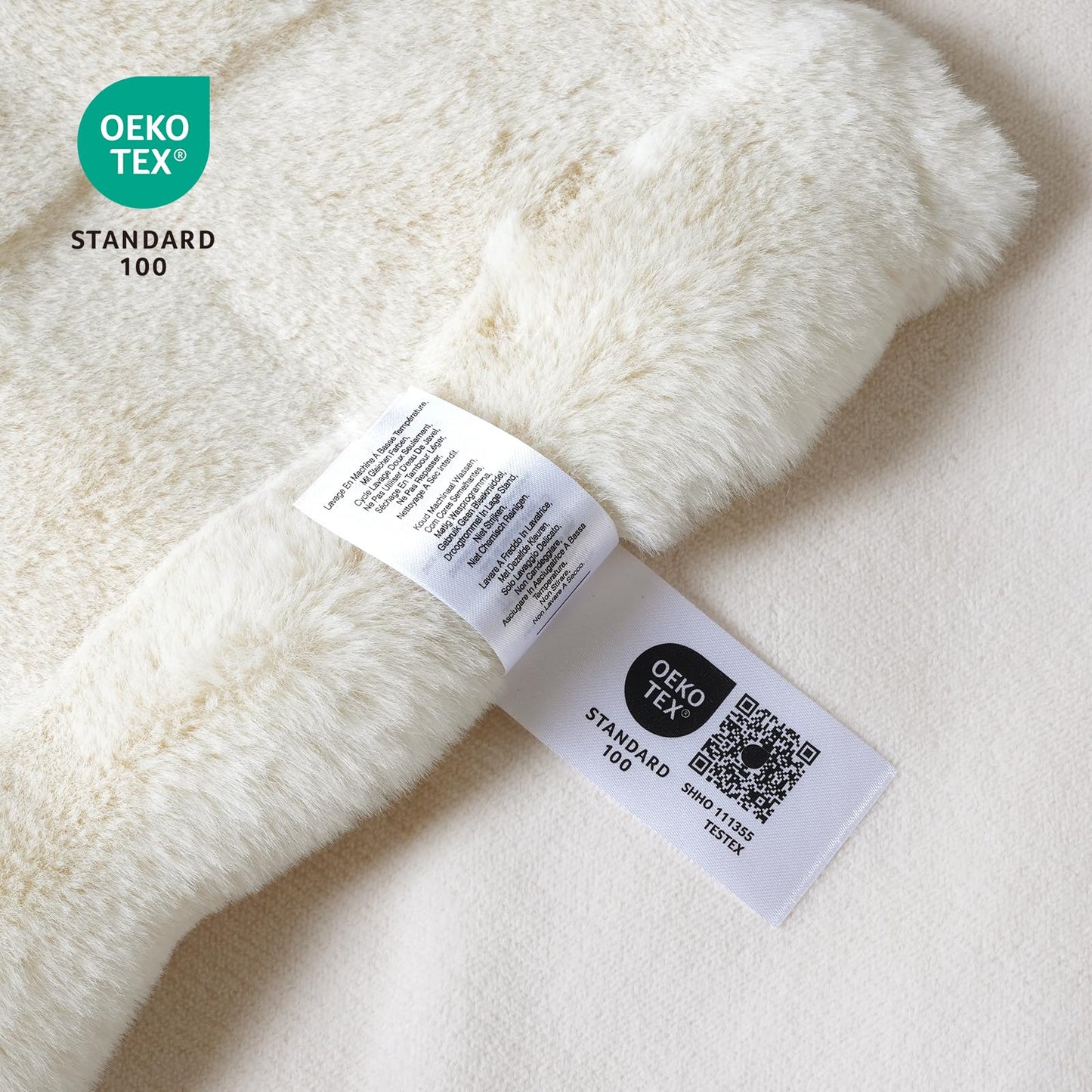 Cozy Bliss Fluffy Faux Fur Blanket Queen Size for Bed, Fuzzy Soft Striped Plush Blanket, Thick Throw for Bedroom Couch Gift, 90x90 Inches Cream White